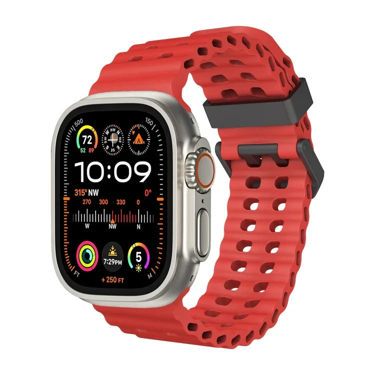 Ocean Dual-Row Hole Silicone Watch Band, For Apple Watch Ultra 49mm, For Apple Watch Series 8 45mm, For Apple Watch SE 2022 44mm