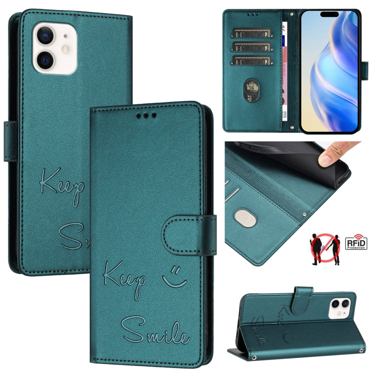 Smile Embossing RFID Leather Phone Case, For iPhone 14 Pro Max, For iPhone SE 2022 / 2020 / 8 / 7, For iPhone 13 Pro Max, For iPhone 13 Pro, For iPhone 13 mini, For iPhone 12 / 12 Pro, For iPhone 12 Pro Max, For iPhone 12 mini