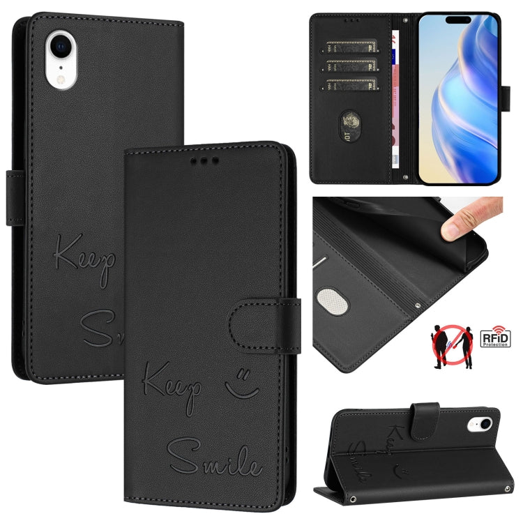 Smile Embossing RFID Leather Phone Case, For iPhone 11 Pro Max, For iPhone 11, For iPhone 11 Pro, For iPod Touch 7 / 6 / 5, For iPhone X / XS, For iPhone XR, For iPhone XS Max, For iPhone 8 Plus / 7 Plus