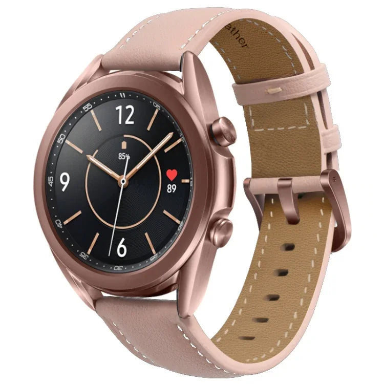 Genuine Leather Silver Buckle Replacement Strap Watchband, For Samsung Galaxy Watch3 45mm, For Samsung Galaxy Watch3 41mm
