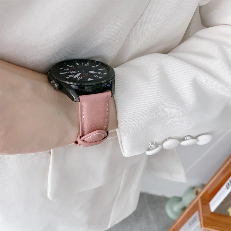 Genuine Leather Silver Buckle Replacement Strap Watchband, For Samsung Galaxy Watch3 45mm, For Samsung Galaxy Watch3 41mm
