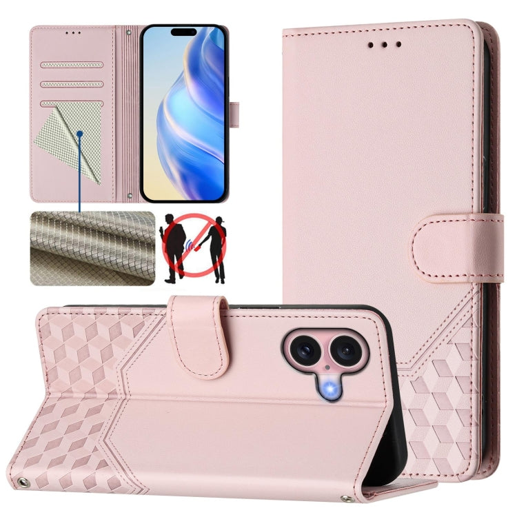 Honeycomb Embossing RFID Leather Phone Case, For iPhone 17e / 16e, For iPhone 17 Pro Max, For iPhone 17 Pro, For iPhone 17, For iPhone Air, For iPhone 16 Pro Max, For iPhone 16 Pro, For iPhone 16 Plus