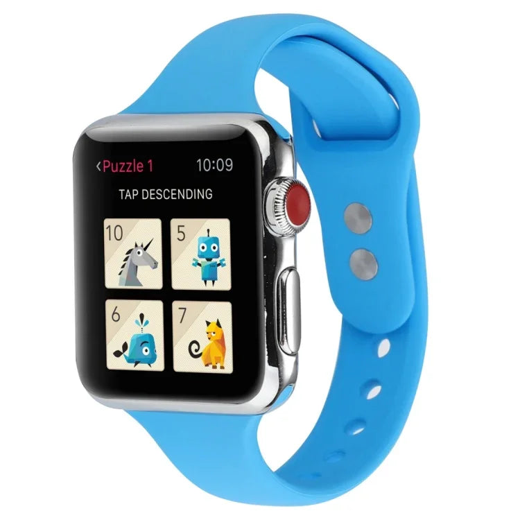 Thin Silicone Double Buckle Replacement Wrist Strap, For Apple Watch Series 7 41mm / 6 & SE & 5 & 4 40mm / 3 & 2 & 1 38mm, For Apple Watch Series 8&7 41mm / SE 2&6&SE&5&4 40mm / 3&2&1 38mm