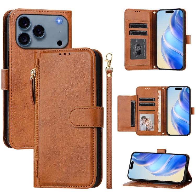 Multi-Card Slots Zipper Wallet Leather Phone Case, For iPhone 17e / 16e, For iPhone 17 Pro Max, For iPhone 17 Pro, For iPhone 17, For iPhone Air, For iPhone 16 Pro Max, For iPhone 16 Pro, For iPhone 16 Plus