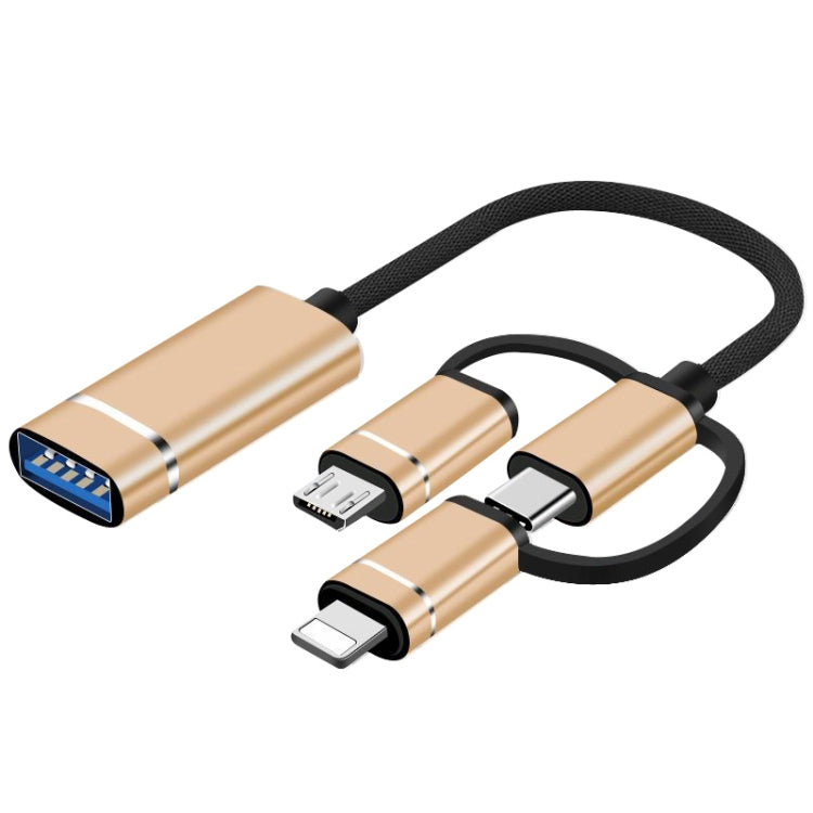 3 in 1 USB Female to Micro USB, Type-C, 8 Pin Male OTG Adapter