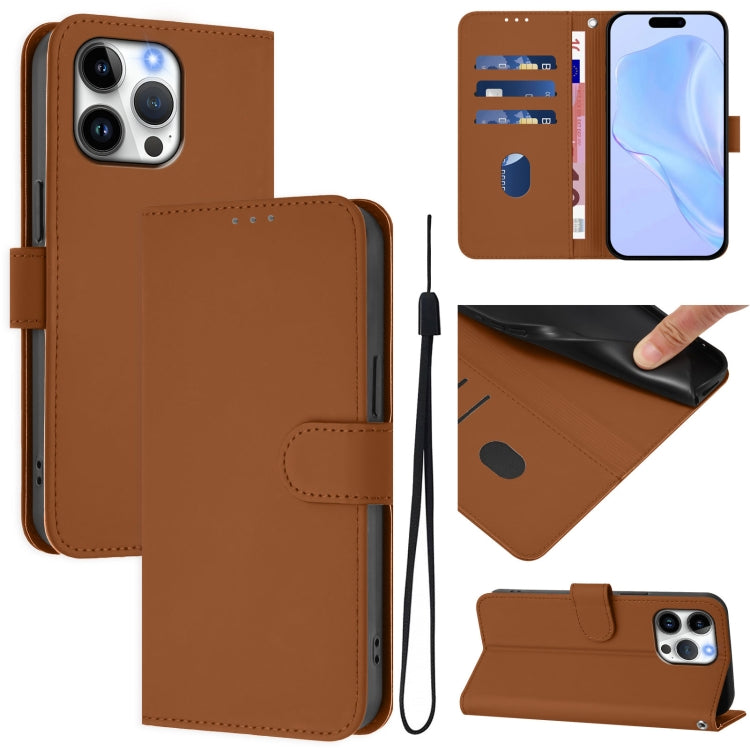 Skin Feel Solid Color Leather Phone Case with Lanyard, For iPhone Air, For iPhone 16 Pro Max