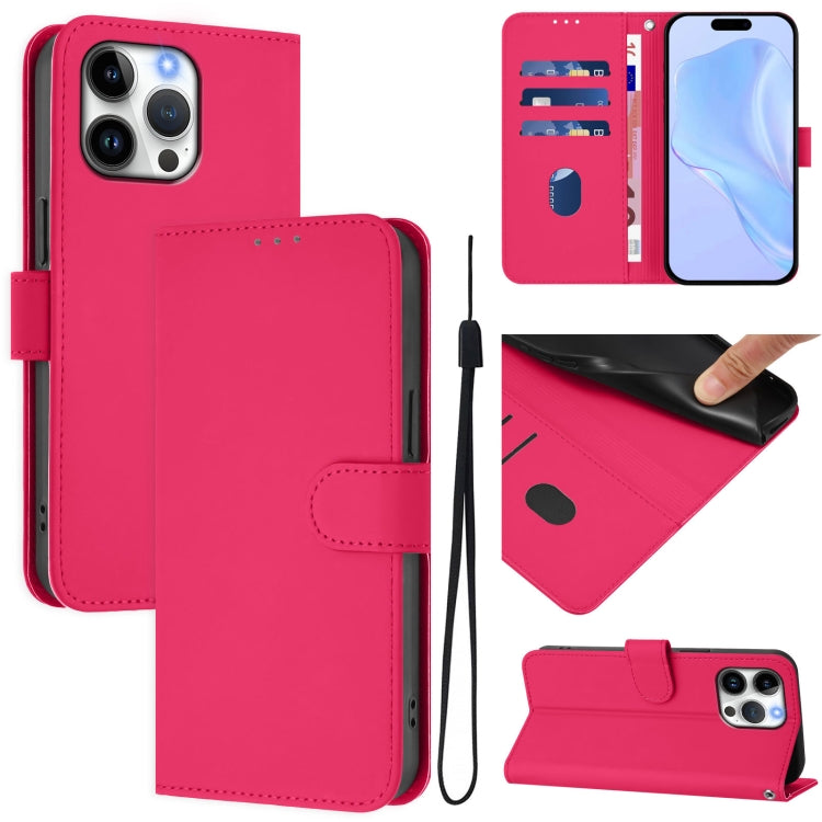Skin Feel Solid Color Leather Phone Case with Lanyard, For iPhone Air, For iPhone 16 Pro Max