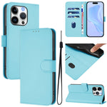 Skin Feel Solid Color Leather Phone Case with Lanyard, For iPhone 16 Pro, For iPhone 16 Plus
