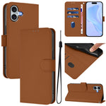 Skin Feel Solid Color Leather Phone Case with Lanyard, For iPhone 16 Pro, For iPhone 16 Plus