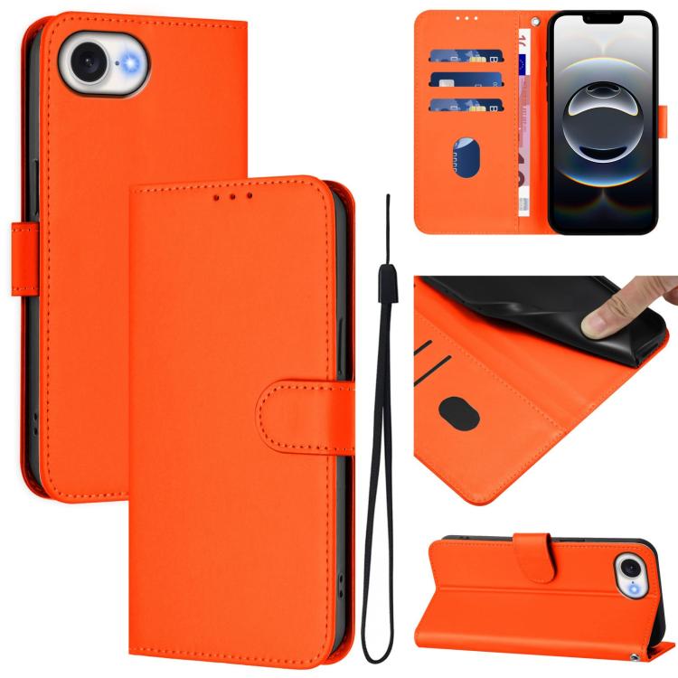Skin Feel Solid Color Leather Phone Case with Lanyard, For iPhone 17e / 16e, For iPhone 17 Pro Max