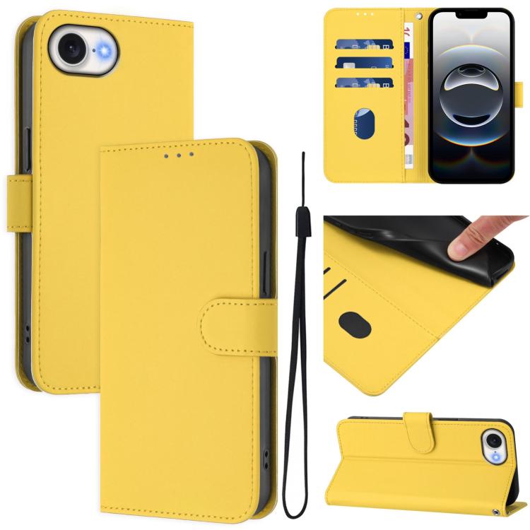 Skin Feel Solid Color Leather Phone Case with Lanyard, For iPhone 17e / 16e, For iPhone 17 Pro Max