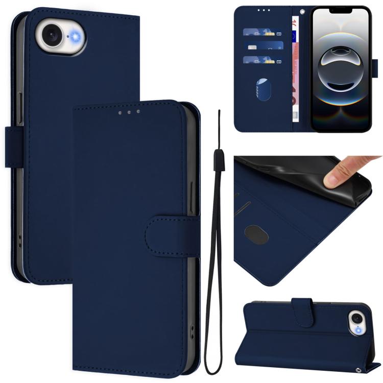 Skin Feel Solid Color Leather Phone Case with Lanyard, For iPhone 17e / 16e, For iPhone 17 Pro Max
