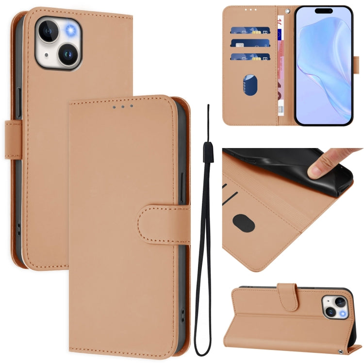 Skin Feel Solid Color Leather Phone Case with Lanyard, For iPhone 14 / 13, For iPhone 14 Pro