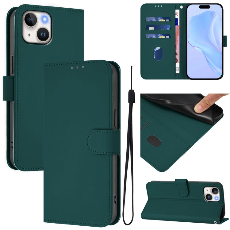 Skin Feel Solid Color Leather Phone Case with Lanyard, For iPhone 14 / 13, For iPhone 14 Pro