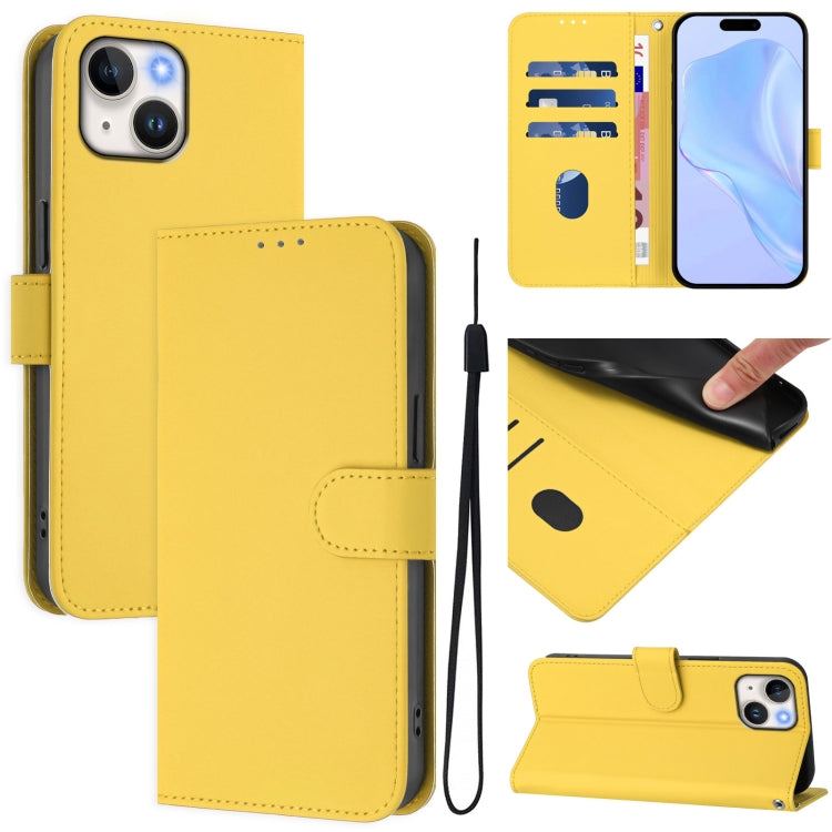 Skin Feel Solid Color Leather Phone Case with Lanyard, For iPhone 14 / 13, For iPhone 14 Pro