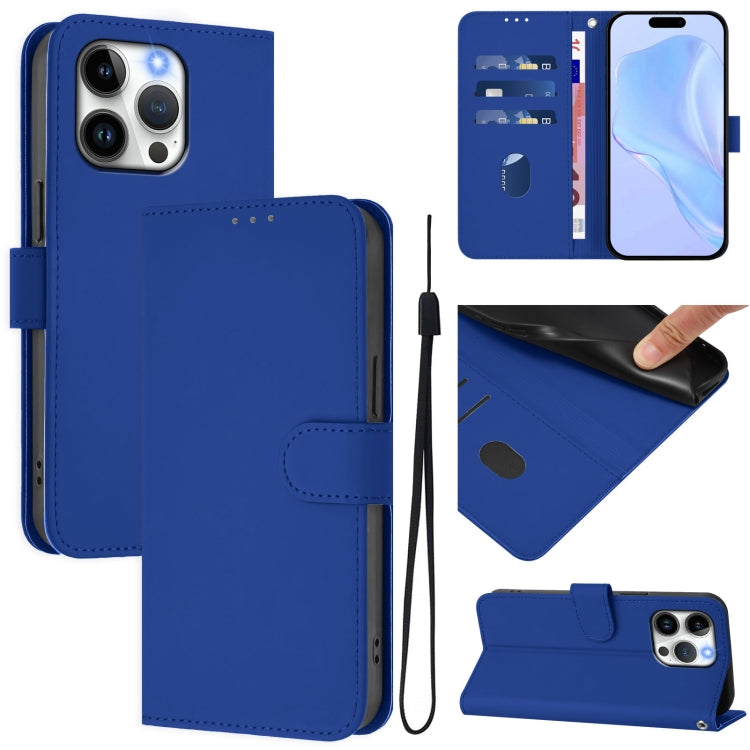 Skin Feel Solid Color Leather Phone Case with Lanyard, For iPhone 13 Pro Max, For iPhone 13 Pro