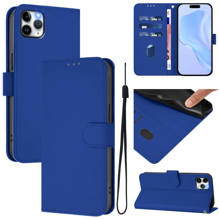 Skin Feel Solid Color Leather Phone Case with Lanyard, For iPhone 11 Pro Max, For iPhone 11