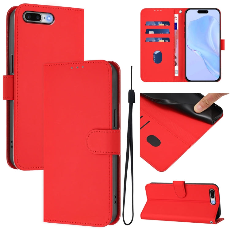 Skin Feel Solid Color Leather Phone Case with Lanyard, For iPhone 8 Plus / 7 Plus