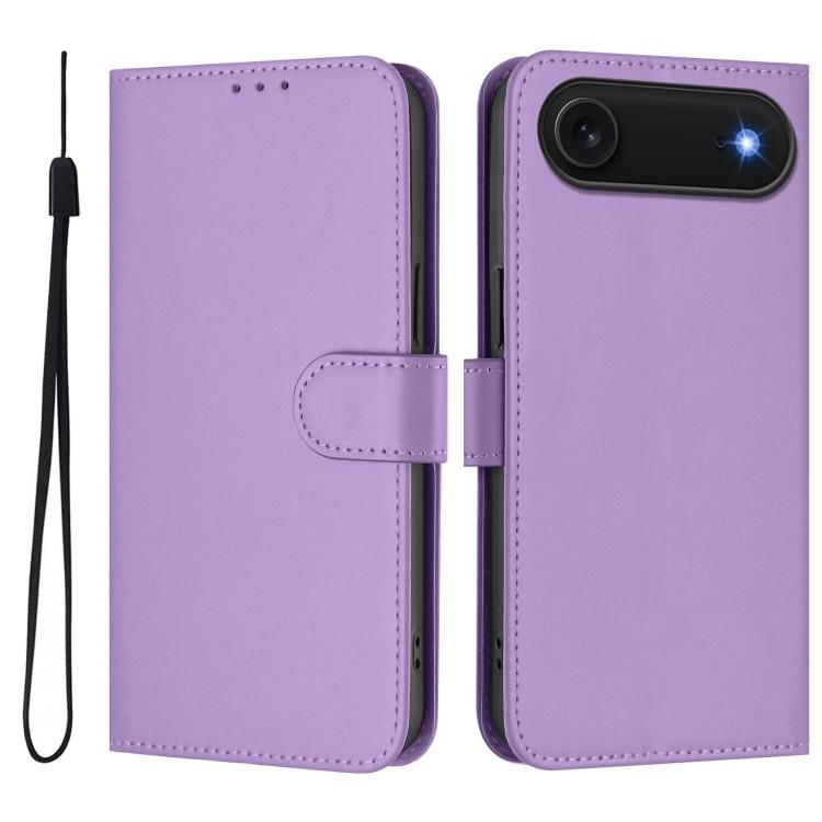 Skin Feel Solid Color Leather Phone Case with Lanyard, For iPhone Air, For iPhone 16 Pro Max
