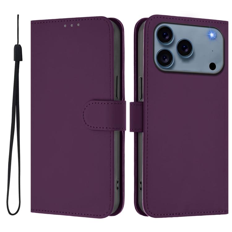Skin Feel Solid Color Leather Phone Case with Lanyard, For iPhone 17e / 16e, For iPhone 17 Pro Max