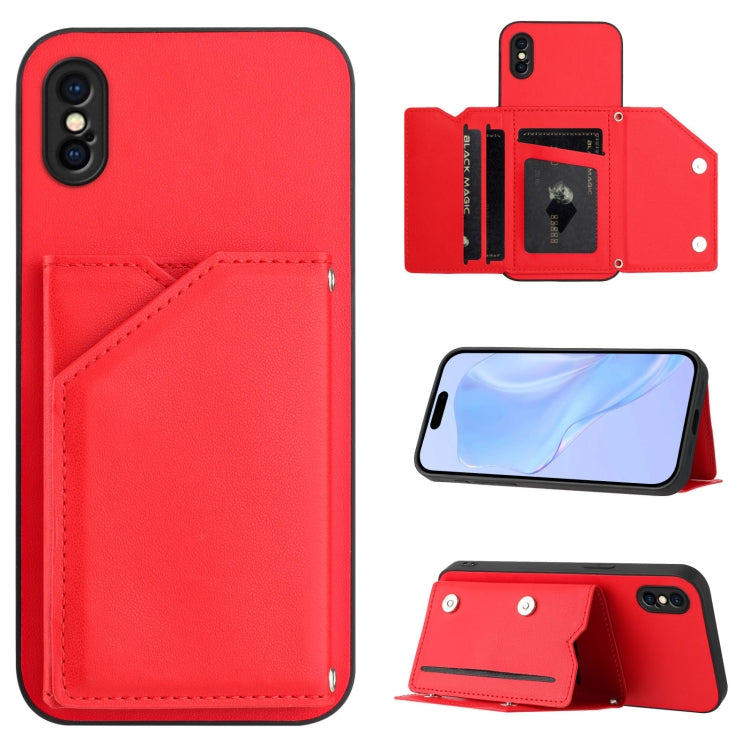 Skin Feel Four Card Slots Phone Case with Wrist Strap, For iPhone 12 mini, For iPhone 11 Pro Max, For iPhone 11, For iPhone 11 Pro, For iPhone X / XS, For iPhone XR, For iPhone XS Max, For iPhone 7 Plus / 8 Plus