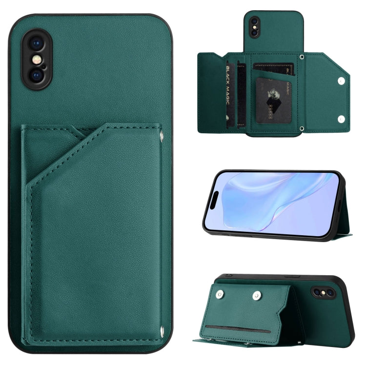 Skin Feel Four Card Slots Phone Case with Wrist Strap, For iPhone 12 mini, For iPhone 11 Pro Max, For iPhone 11, For iPhone 11 Pro, For iPhone X / XS, For iPhone XR, For iPhone XS Max, For iPhone 7 Plus / 8 Plus