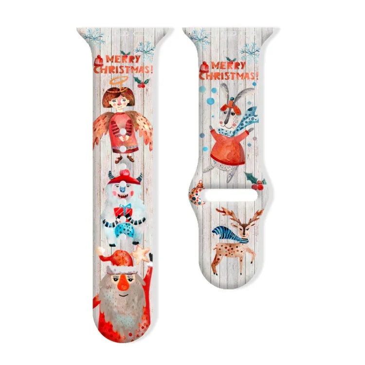 Christmas Pattern Reverse Buckle Silicone Watch Band, For Apple Watch 46mm / 49mm / 45mm / 44mm, For Apple Watch 42mm / 41mm / 40mm / 38mm