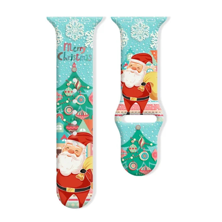 Christmas Pattern Reverse Buckle Silicone Watch Band, For Apple Watch 46mm / 49mm / 45mm / 44mm, For Apple Watch 42mm / 41mm / 40mm / 38mm