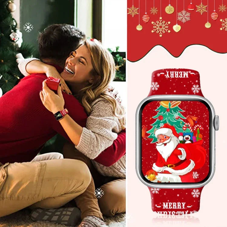 Christmas Pattern Reverse Buckle Silicone Watch Band, For Apple Watch 46mm / 49mm / 45mm / 44mm, For Apple Watch 42mm / 41mm / 40mm / 38mm