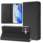 RC01 Dual-Folded Magnetic Suction RFID Leather Phone Case, For iPhone 16 Pro, For iPhone 16 Plus, For iPhone 16, For iPhone 15 Pro Max, For iPhone 15 Pro, For iPhone 15 Plus