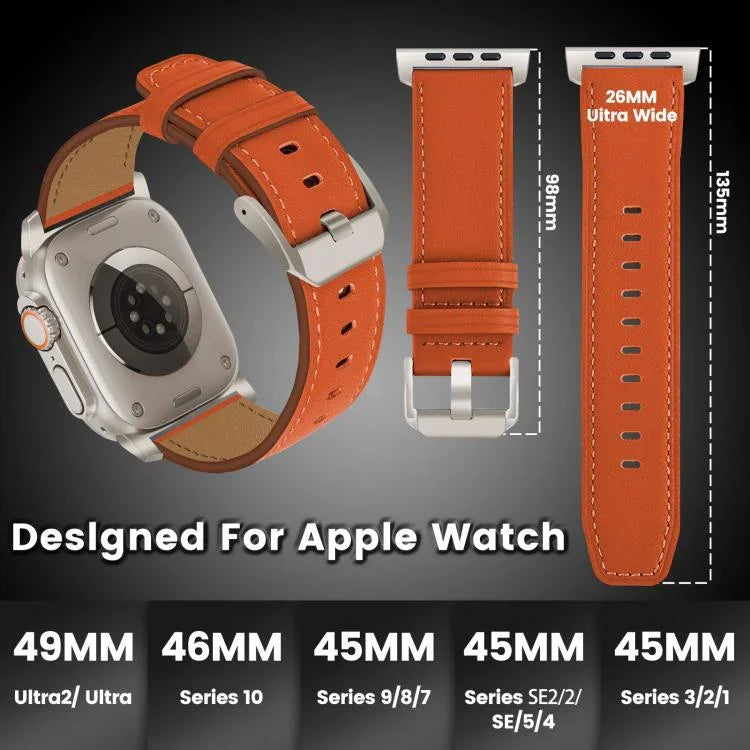 Titanium Buckle Nappa Genuine Leather Watch Band, For Apple Watch 46mm / 49mm / 45mm / 44mm