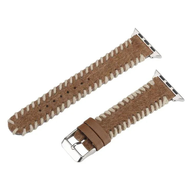 Retro Stitched Wool Genuine Leather Watch Band, For Apple Watch 46mm / 49mm / 45mm / 44mm, For Apple Watch 42mm / 41mm / 40mm / 38mm