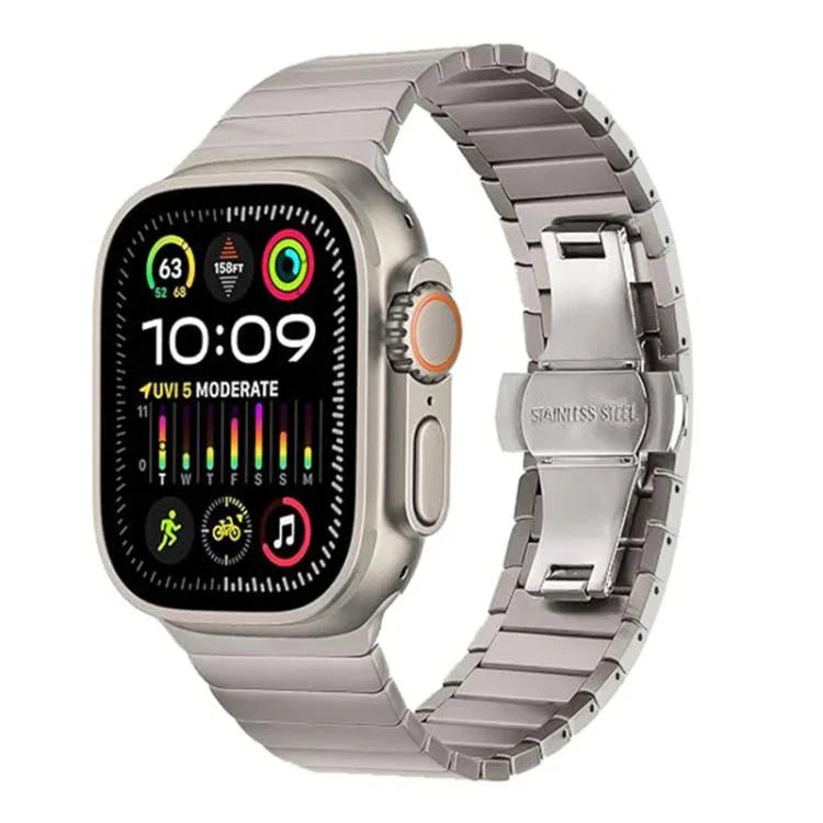 Butterfly Clasp One-Bead Titanium Alloy Watch Band, For Apple Watch 46mm / 49mm / 45mm / 44mm