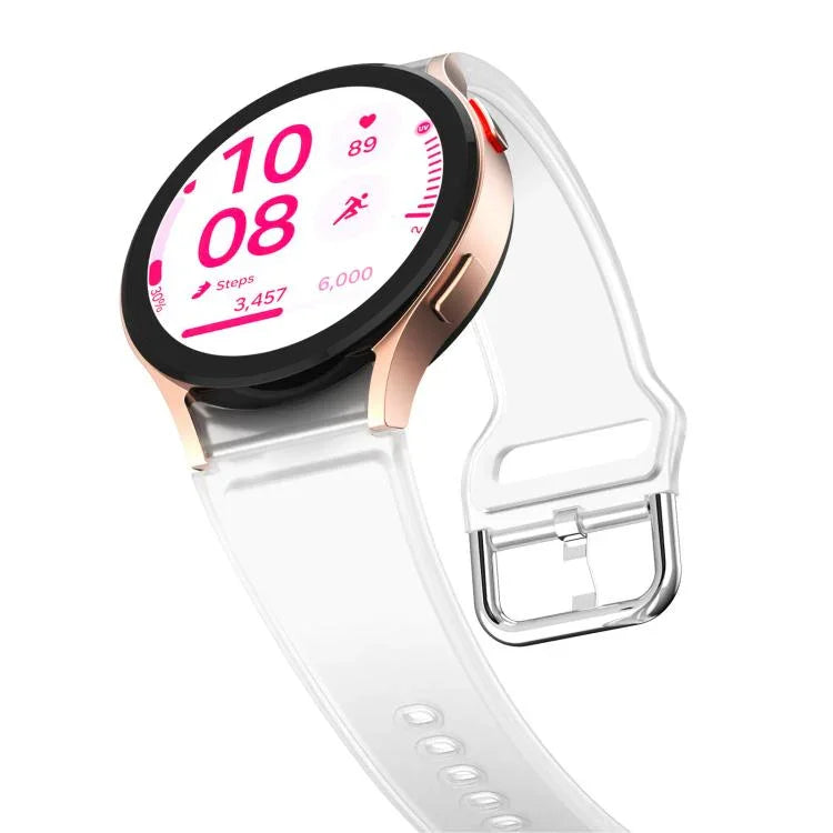Kalebol Glacier transparent silicone watch band for Samsung Galaxy Watch 7, 6, 5, 4 with stylish design and adjustable fit.