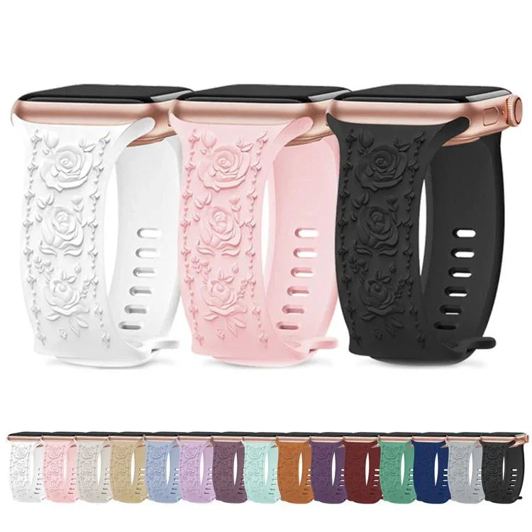 Kalebol 8-shaped Buckle Rose Embossed Silicone Watch Band, For Apple Watch 46mm / 49mm / 45mm / 44mm, For Apple Watch 42mm / 41mm / 40mm / 38mm