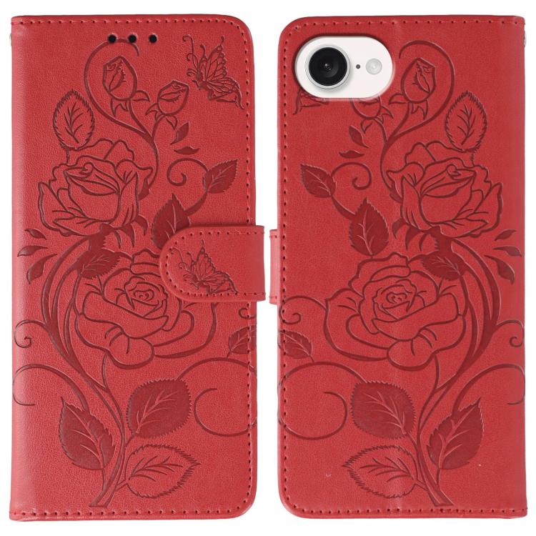 Rose Butterfly Embossed Leather Phone Case, For iPhone 17e / 16e, For iPhone 17 Pro Max, For iPhone 17 Pro, For iPhone 17, For iPhone Air