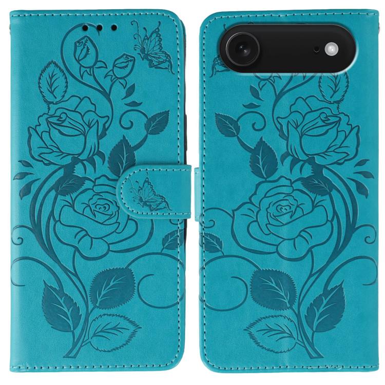 Rose Butterfly Embossed Leather Phone Case, For iPhone 17e / 16e, For iPhone 17 Pro Max, For iPhone 17 Pro, For iPhone 17, For iPhone Air