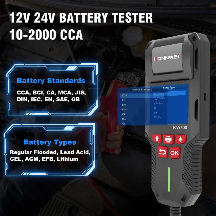 KONNWEI KW700 12V / 24V 2.8 inch Color Screen Car Battery Tester with Printer, KW700