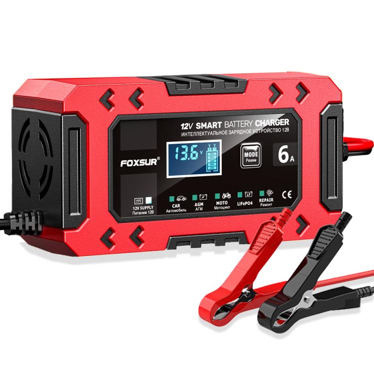 FOXSUR FBC1206F 12V 6A Car Motorcycle Battery Charger Smart Repair Multi-function Charger, EU Plug, US Plug, UK Plug, AU Plug