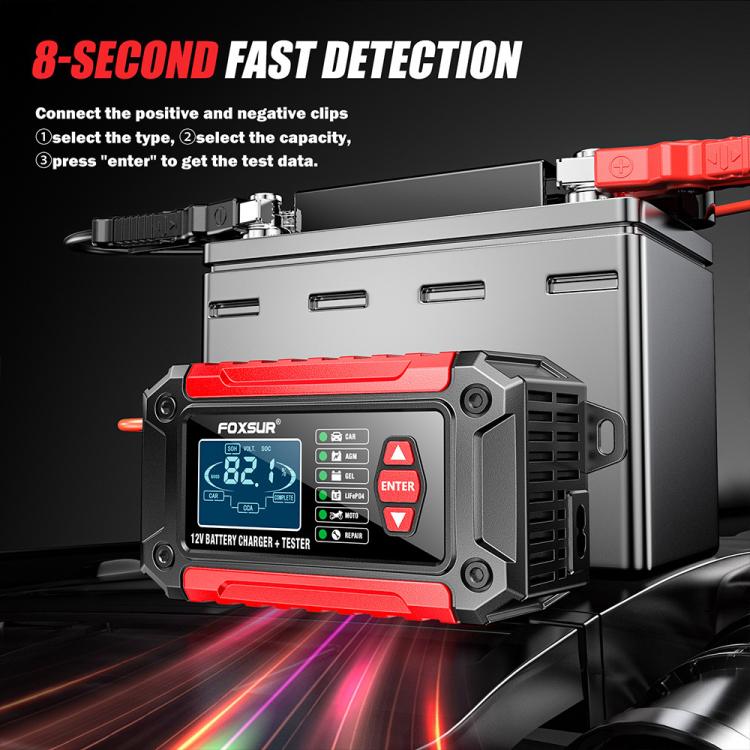 FOXSUR FTC-1206 2 in 1 12V Charging Tester Integrated Machine Car Motorcycle Battery Charger Tester, EU Plug, US Plug, UK Plug, AU Plug