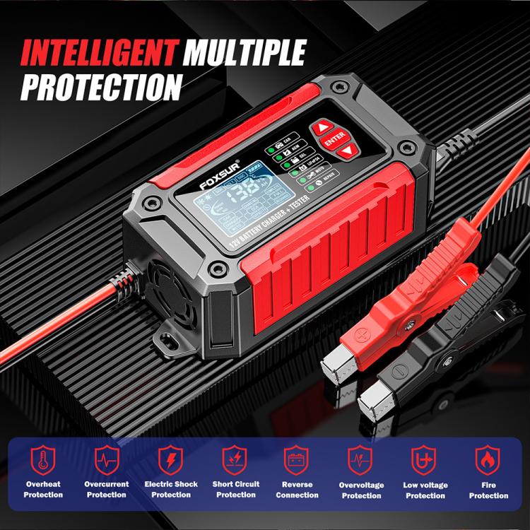 FOXSUR FTC-1206 2 in 1 12V Charging Tester Integrated Machine Car Motorcycle Battery Charger Tester, EU Plug, US Plug, UK Plug, AU Plug