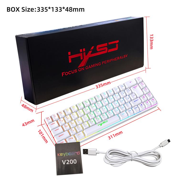 HXSJ V200 Russian Version Wired RGB Backlit Mechanical Keyboard 68 Key Caps, Cable Length: 1.7m, V200 Russian Version White