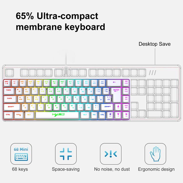 HXSJ V200 Russian Version Wired RGB Backlit Mechanical Keyboard 68 Key Caps, Cable Length: 1.7m, V200 Russian Version White