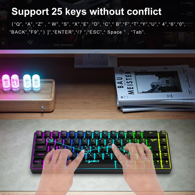 HXSJ V200 Russian Version Wired RGB Backlit Mechanical Keyboard 68 Key Caps, Cable Length: 1.7m, V200 Russian Version White
