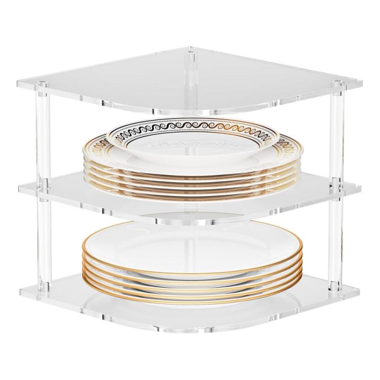 YX165 Acrylic 3 Tier Corner Plates and Bowls Organizer Shelf, YX165