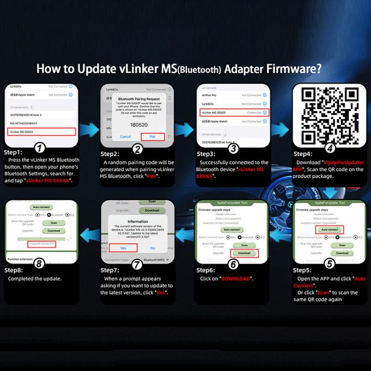 Vgate vLinker MS 12V / 24V Bluetooth Car OBD2 Scanner, vLinker MS
