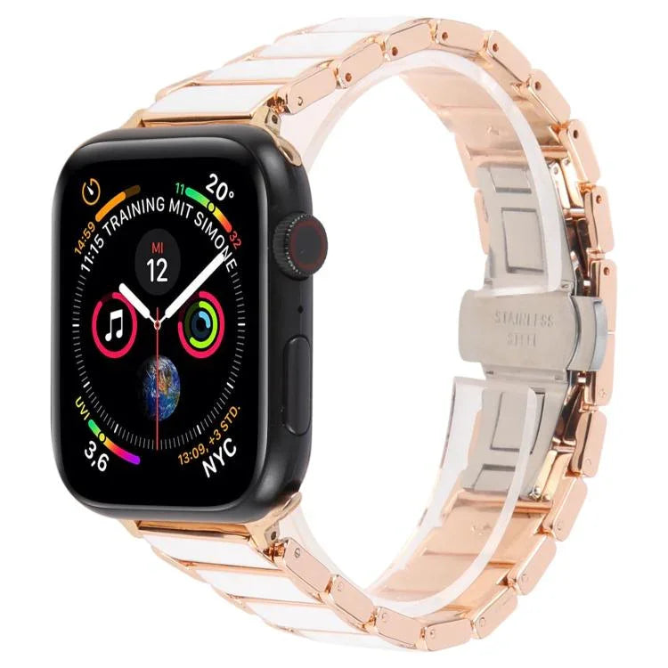 Three Beads Ceramics 18mm Steel Watch Band, For Apple Watch 46mm / 49mm / 45mm / 44mm, For Apple Watch 42mm / 41mm / 40mm / 38mm