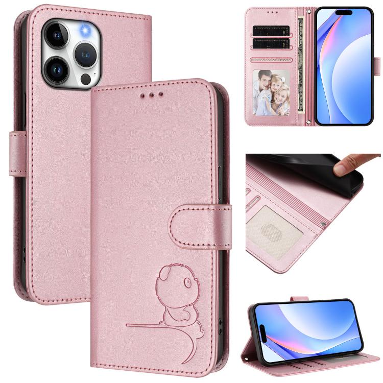 Litter Panda Embossing RFID Leather Phone Case with Lanyard, For iPhone 17e / 16e, For iPhone 17 Pro Max, For iPhone 17 Pro, For iPhone 17, For iPhone Air, For iPhone 16 Pro Max, For iPhone 16 Pro, For iPhone 16 Plus