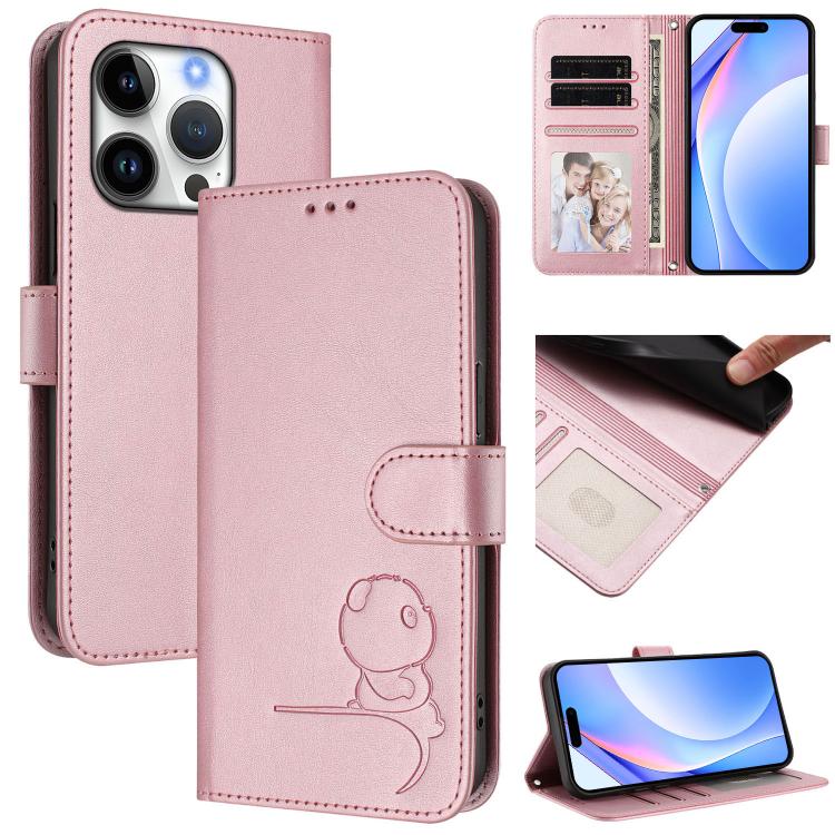 Litter Panda Embossing RFID Leather Phone Case with Lanyard, For iPhone 17e / 16e, For iPhone 17 Pro Max, For iPhone 17 Pro, For iPhone 17, For iPhone Air, For iPhone 16 Pro Max, For iPhone 16 Pro, For iPhone 16 Plus