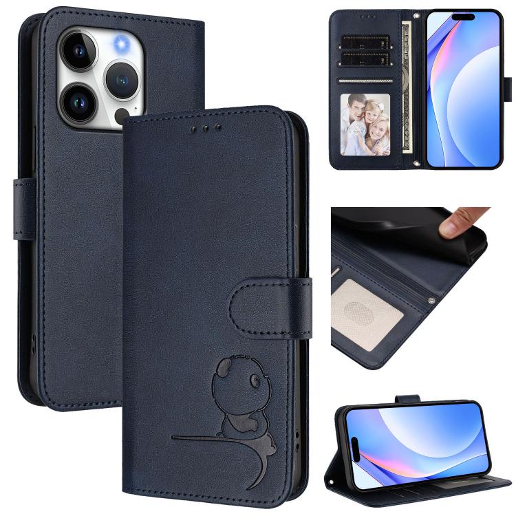 Litter Panda Embossing RFID Leather Phone Case with Lanyard, For iPhone 17e / 16e, For iPhone 17 Pro Max, For iPhone 17 Pro, For iPhone 17, For iPhone Air, For iPhone 16 Pro Max, For iPhone 16 Pro, For iPhone 16 Plus